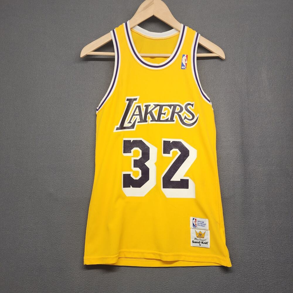 Vintage Magic Johnson 32 Lakers Jersey Mens Small MacGregor Sand Knit NBA Yellow